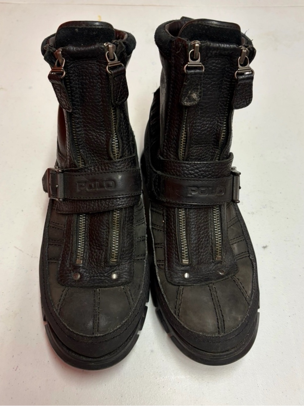 Polo by Ralph Lauren Black Leather Zip-Front Men's Boots